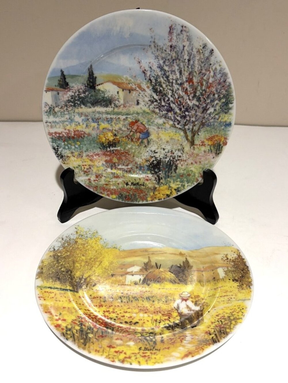 Set of 2 St. Martin Email de Limoges Seasons Appetizer Salad Plates 7 5/8”